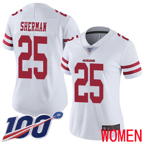 San Francisco 49ers Limited White Women Richard Sherman Road NFL Jersey #25 100th